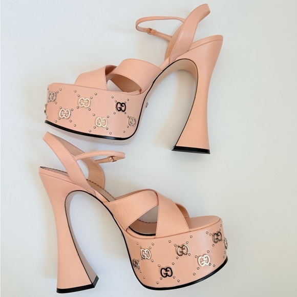 Gucci Pink Leather GG logo studded Platform Janaya high Heel sandals EU 42 - Picture 8 of 15